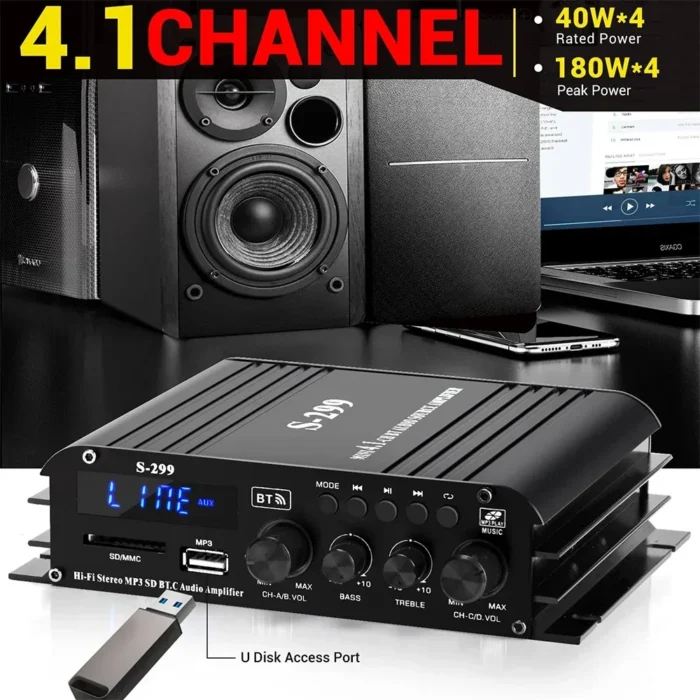 Audio Amplifier S-299 Channel-4.1 Digital AMP Bluetooth 5.0 Rated Power 40Wx4 with Remote for Home Theater Car RVs steamboat - Image 2