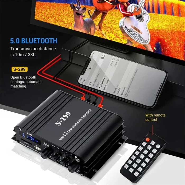 Audio Amplifier S-299 Channel-4.1 Digital AMP Bluetooth 5.0 Rated Power 40Wx4 with Remote for Home Theater Car RVs steamboat - Image 3