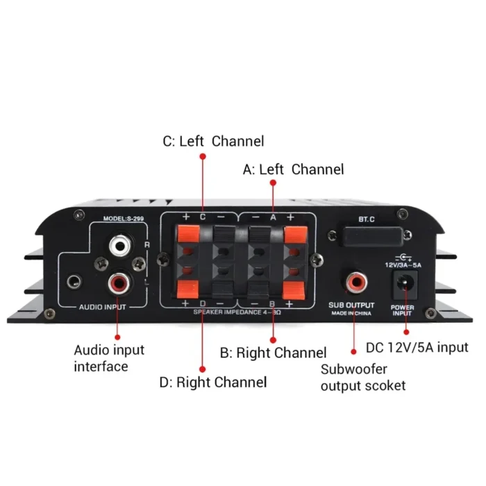 Audio Amplifier S-299 Channel-4.1 Digital AMP Bluetooth 5.0 Rated Power 40Wx4 with Remote for Home Theater Car RVs steamboat - Image 5
