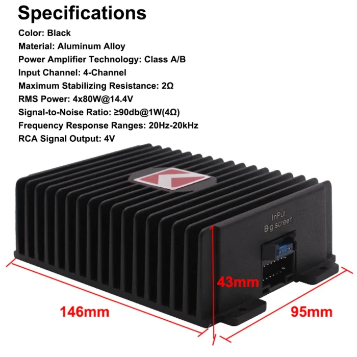 4-Channel Car Amplifier 80Wx4 Audio Modification Power Amplifier Digital Sound Processor Class A/B for Android Car Player - Image 5