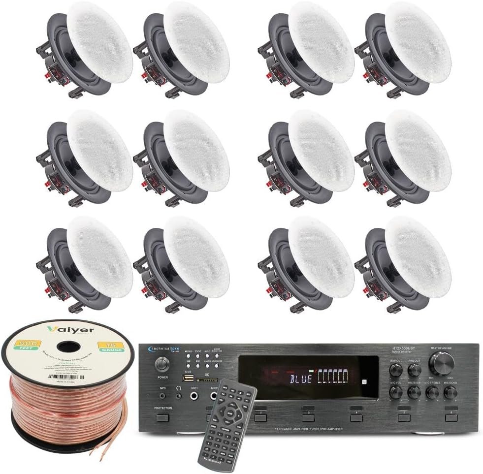 614dIizymvL._AC_SL1000_ Vaiyer Home Theater System Kit, 6K Bluetooth Amplifier with 6000 Watts 5.25 inch, 12 x 175W Wall Without Frame and Surround Sound System - Image 1