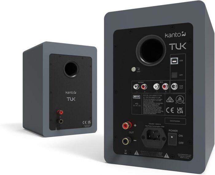 Kanto TUK Powered Speaker with Headphone Output | Built-in USB DAC | Special RCA with Phono Preamp | Bluetooth | AMT Tweeter | 5.25" Driver | Pair | Matt Grey - Image 3